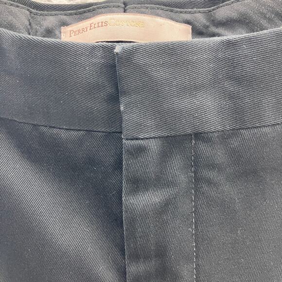 Perry Ellis Cotton Black Flat Front Pockets Zip Hook Eye Tailored Fit Chino Pant - Picture 8 of 9